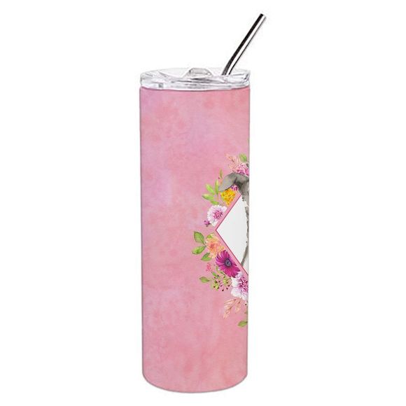 Italian Greyhound Pink Flowers Stainless Steel 20 oz Skinny Tumbler